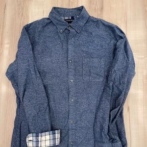 Lands' End Flannel Button Down, men's size medium slim, in heathered blue